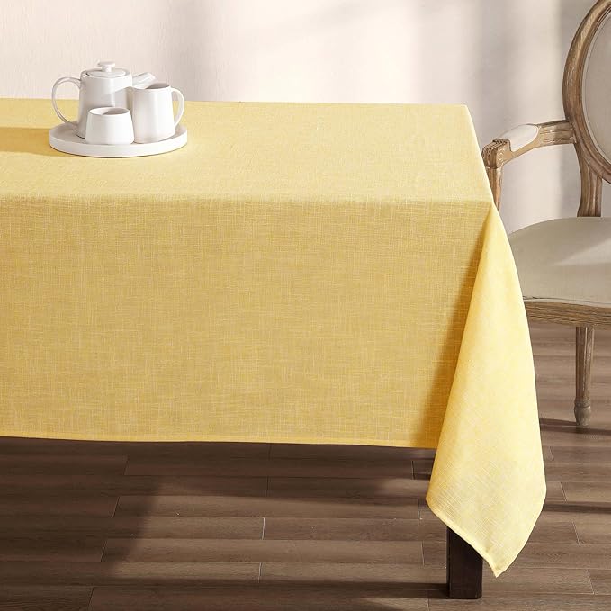 Laura Ashley Harper Luxuriously Smooth Fabric Tablecloth for Formal or Casual Dining, Holiday, Banquet, Wedding or Party, 60" x 84", Yellow