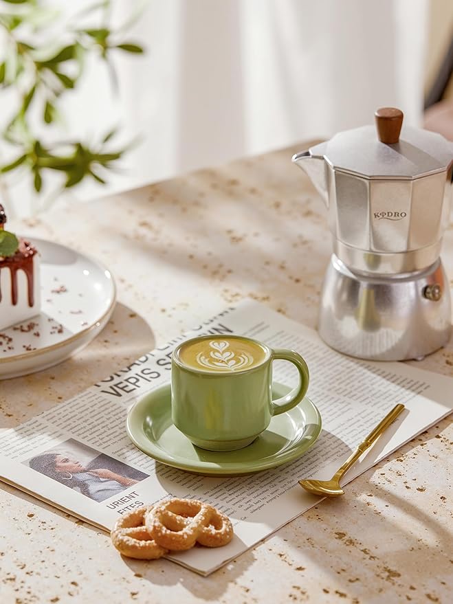 Oak Espresso Cups Set of 4, 3 oz Demitasse Cups, Modern Style, Multi Colors, Microwave & Dishwasher Safe(Pastel)