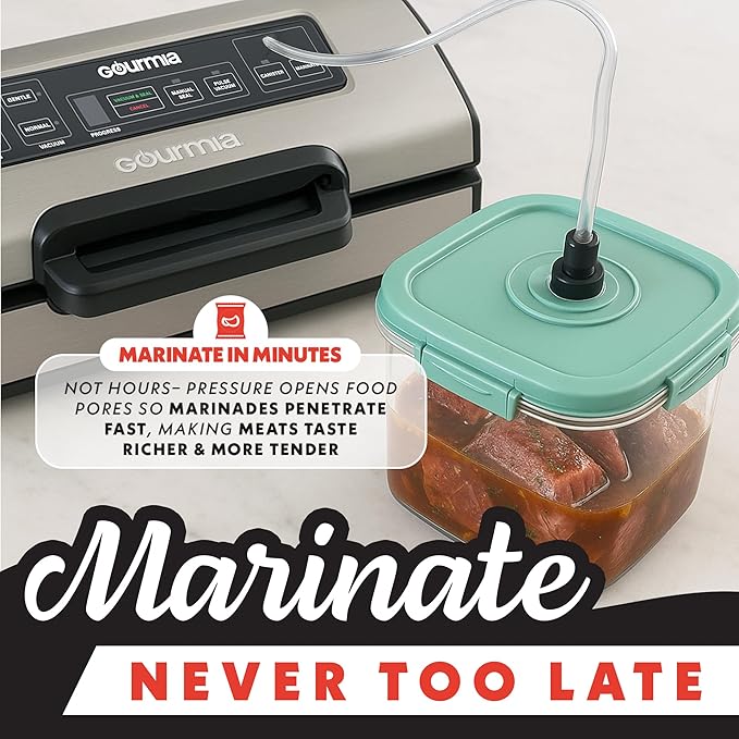 Gourmia Vacuum Sealer ??Food Preservation System with Marinate Mode and Vacuum Hose, Pulse Control, LED Display, Built-In Cutter, Gentle & Normal Vacuum Options, Stainless Steel