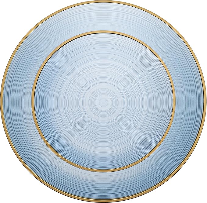 PLASTICPRO 64 Pieces Crystal Design Plastic Plates Combo Pack 7 inch and 10 inch Gold Rim Elegant Disposable Plates, Transparent Blue