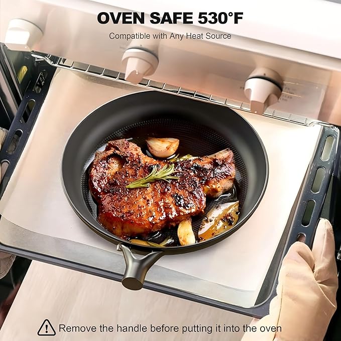 8" Cast Iron Skillets, Non Stick Frying Pan with Removable Handle, Oven & Dishwasher Safe Cooking Pan Compatible with All Stovetops
