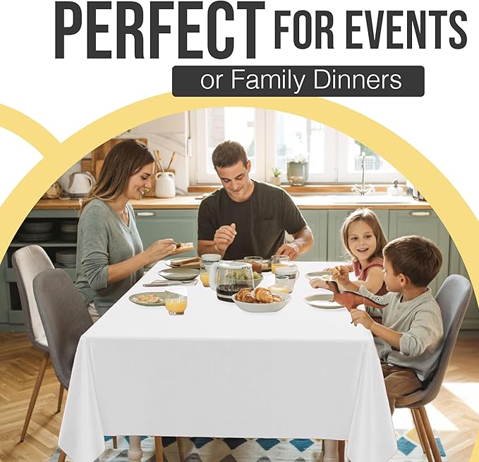 Exquisite 66% Thicker Premium Plastic Table Cloth Rectangle Table Cover 0.5 Mil 24 Pack White Table Cloth 54 Inch x 108 Inch Disposable Tablecloth Won't Tear Easily Like Cheap Thin Brands