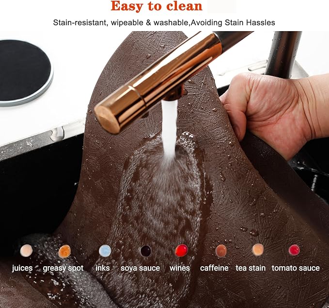 Bxzandya Vinyl Placemats Set of 8 Heat Resistant Easy Clean Non-Slip Place Mats for Dining Table Faux Leather Waterproof Stain Resistant Wipeable Washable PVC Table Mats(8, Brown)