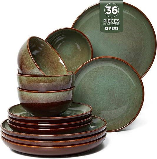 Dinnerware Sets Service for 12, Brown Green