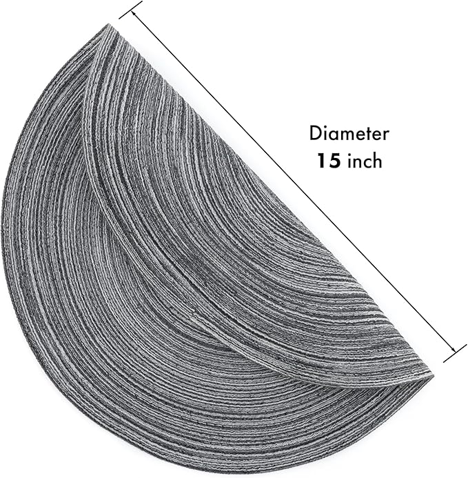Winknowl Round Braided Placemats Set of 6 Washable Woven Heat Resistant Table Mats for Kitchen Dining Tables 15 inch Round Place Mats (Mist Gray,6)