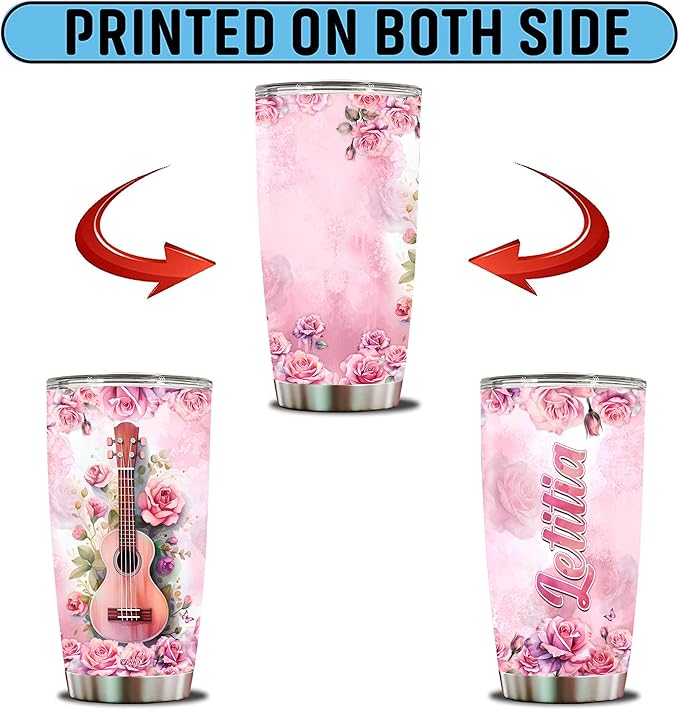 WONWIX Personalized Coffee Tumbler Gift for Ukulele Lover Women, 20oz Insulated Stainless Steel Mug Travel Cup Gifts for Girls, Wife, Daughter, Mom, Christmas, Birthday, Mothers Day, Valentine