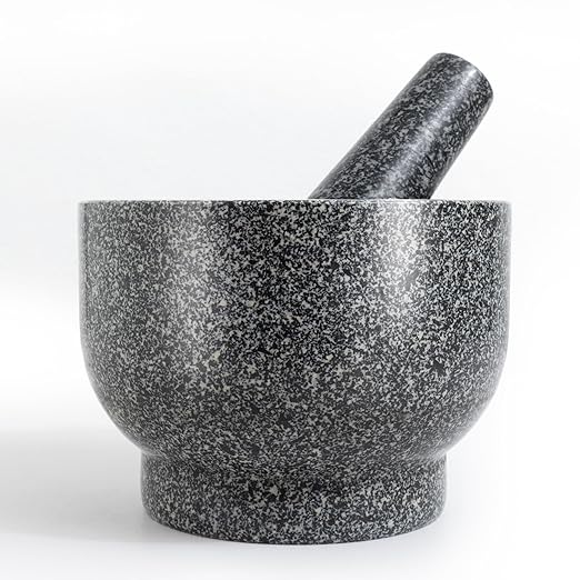 Heavy-Duty Mortar and Pestle Set, 1.5-Cup Granite Material, with Non-Slip Base, 4.72-inch Mexican Grinder, for Grinding Spices and Seeds, Seasoning and Spice Tool (Speckled Gray, 1.5Cup)