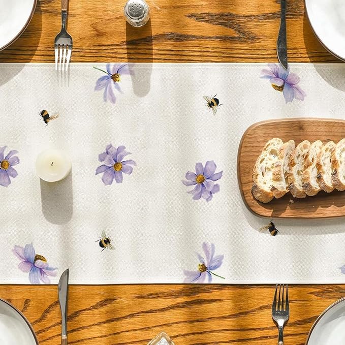 ZCHOMI Spring Purple Floral Table Runner 13x72 Inch Watercolor Flowers Seasonal Kitchen Dinning Table Decoration for Indoor Outdoor Home Party D챕cor