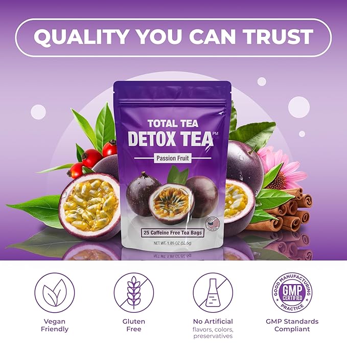 Total Tea SIimming Detox Tea Caffeine Free - 25 Day Detox - Herbal Tea with Chamomile, Hibiscus Tea & Ginger Root for Colon Cleanse ??Natural Passion Fruit Tea