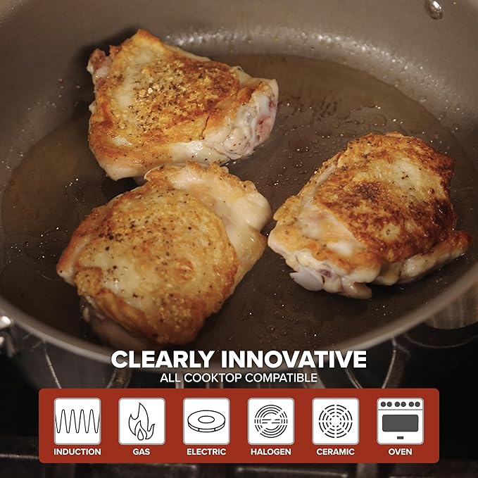 Viking PureGlide Pro 3-Ply Nonstick Saut챕 Pan with Lid, Made without PFAS, 4.5-Quart Induction Deep Frying Pan with Helper Handle, Metal Utensil Safe Titanium Nonstick Surface, Oven Safe to 600F