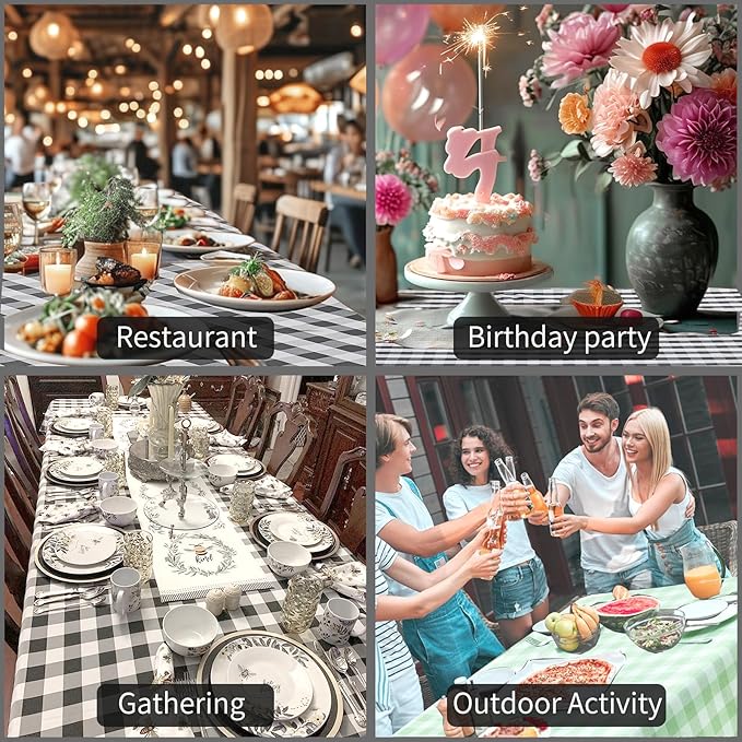 BALCONY & FALCON Gingham Table Cloth Rectangle ??Machine Washable Wrinkle-Free Buffalo Checkered Tablecloth for 6ft 8ft Tables, Outdoor Picnic, Party, Kitchen Dining Decor (Black White, 55x95 Inch)