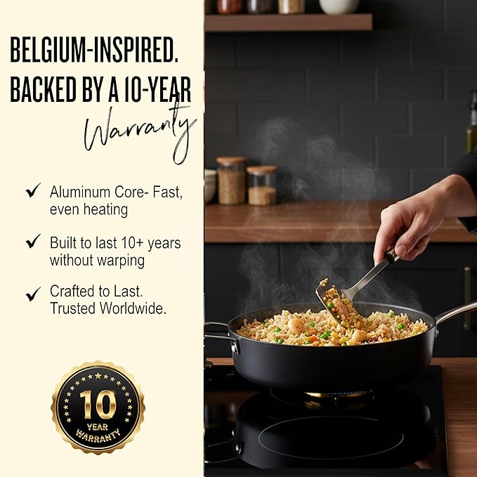 Alva Maestro Nonstick Ceramic Saute Pan with Glass Lid 4Qt. - Easy to Clean, Oven Safe and Made without PFAS, PFOA & PTFE - Induction and All Stovetop Compatible with Even Heat Distribution