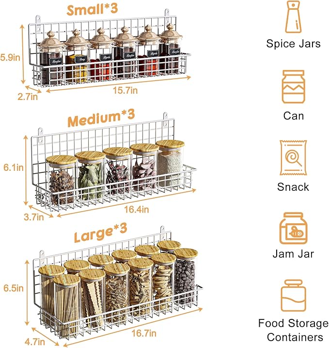 JKsmart 9-Tier Spice Rack Organizer with Door Hook, Wall Mount, and Extra Large Capacity for Pantry ??Stylish White Design for Effortless Organization, Ultimate Kitchen Storage Solution