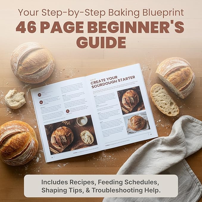 Super Deluxe All-Inclusive ?뿣?뿥?뿕?뿞?뿙?뿨?뿞 Sourdough Starter Kit with Pot. Sourdough Bread Baking Supplies, Scale, Oval & Round Baking Slings, 4 proofing Baskets, Bowl, Timer, Beginner Guide & Recipes