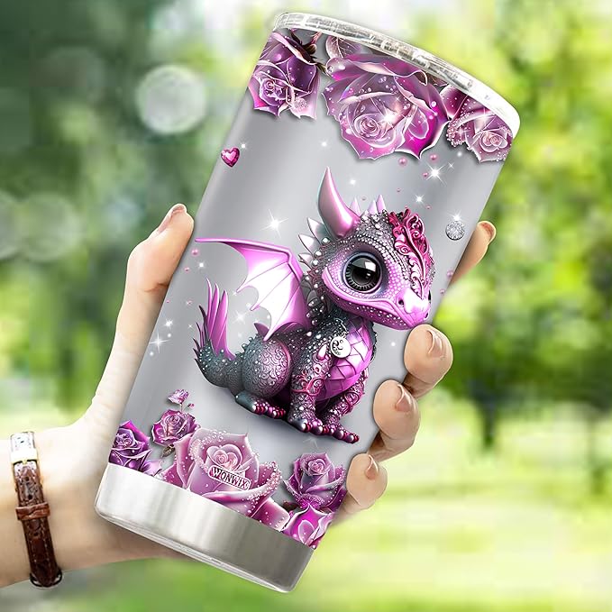 WONWIX Personalized Dragon Gifts for Women, Girls, Insulated Stainless Steel Coffee Cup, Travel Mug, Tumbler, Water Bottle, Perfect for Christmas, Birthday, Mother's Day, Valentine 20oz