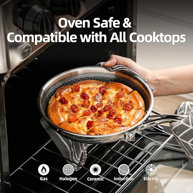 Deluxe 13 Piece Hybrid Ceramic Nonstick Stainless Steel Cookware Set-5 Piece Frying Pan Set, 6 PC Pot Set, 3.7QT Deep Saut챕 Pan&Lid, Induction Ready, Stay Cool, PFOA Free Compatible with All Cooktops