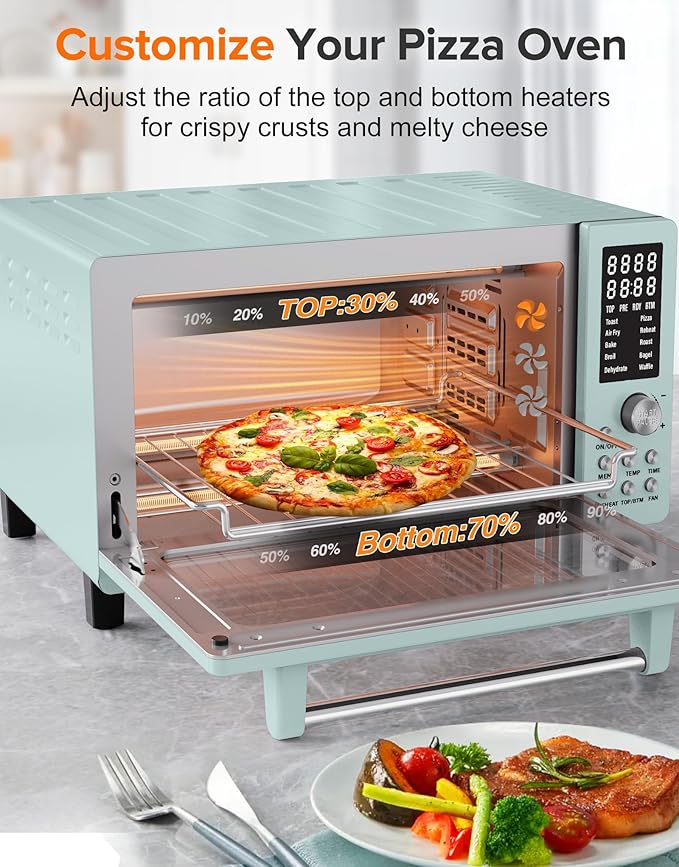 Nuwave Bravo Pro Smart Air Fryer Toaster Oven Combo, Airfryer Convection Oven Countertop, 10-in-1 Functions with Quicker & Even Crisp Technology, 1800W, 50-450째F, PFAS-Free, 21QT, Mint