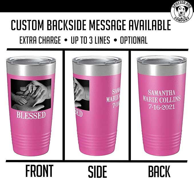 Personalized 20oz (17 Colors) Photo Picture Printed Insulated Stainless Steel Powder Coated Tumbler with Lid ??Customized Mom Mother's Day Gift Gift for Men, Custom Mum Women Dad Men (Pink)