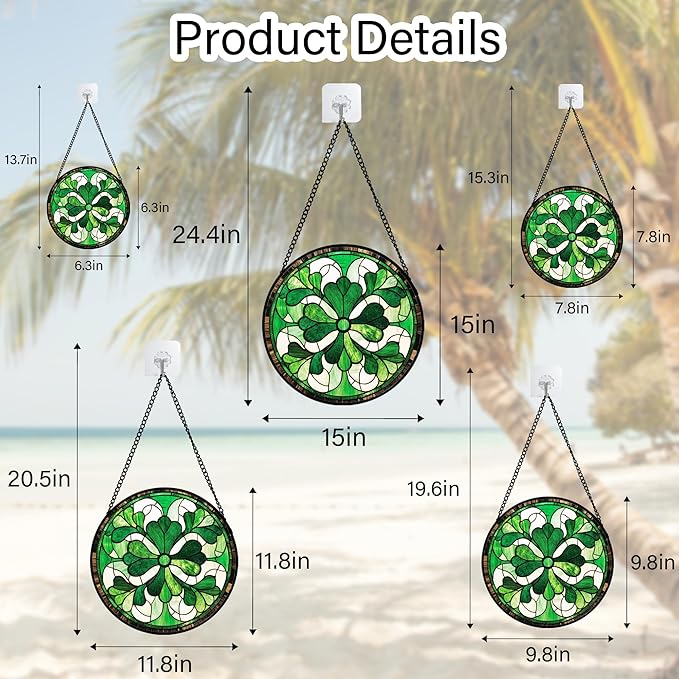 Stained Glass Window Hanging White Green Decoration 7.8" - Suncatcher Door Garden Sun Catcher Ireland Decor Birthday Mother's St. Ripack's Day Gift for Woman Mom Men Friend Nana Wife