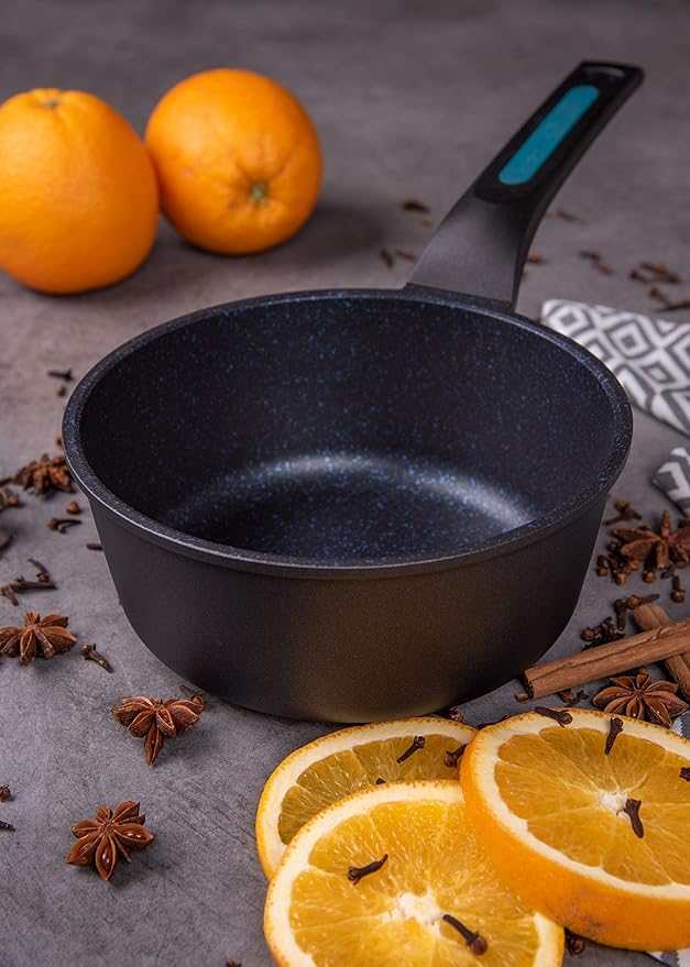 Arcos Non-stick Saucepan 16 cm, Cast Aluminium, Suitable for All Kitchens, Ergonomic Handle, Energy Saving, Dishwasher, Black/Blue, Thera Series