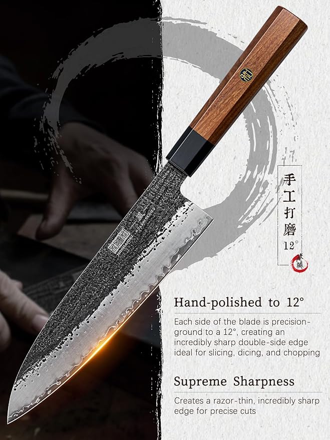 HOSHANHO 3 Pieces Knife Set, Professional Japanese High Carbon Steel Kitchen Knife Set, Ultra Sharp Chef Knives Sets with Octagonal Rosewood Handle