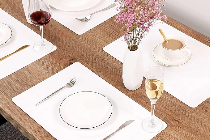 Wipeable Placemats Leather Table Mats Waterproof Heat-Resistant Easy to Clean for Dining Table Set Kitchen Table (4, White)