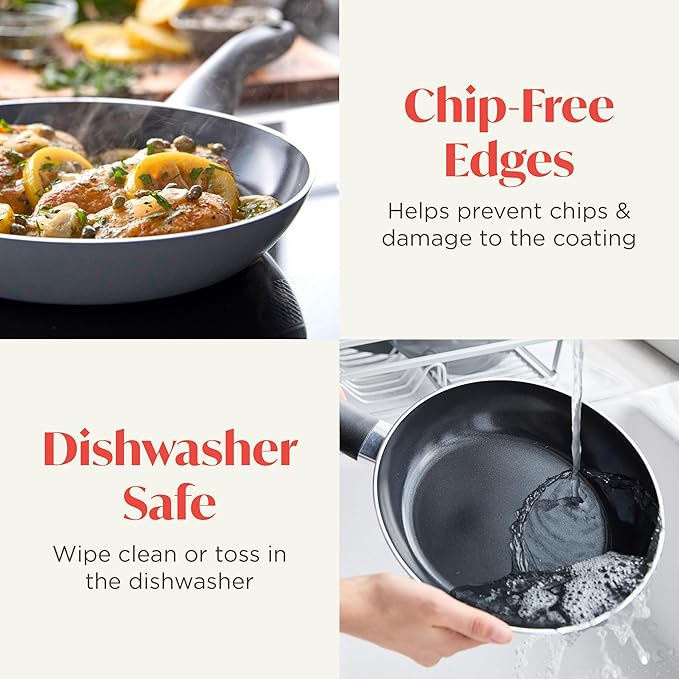 Deco 9.5??Nonstick Frying Pan Skillet, Made in Italy, Diamond Ceramic PFAS-Free, Dishwasher & Metal Utensil Safe, Durable Gloss Enamel Finish, Stay-Cool Handle, High Walls-Extra Room, Gray