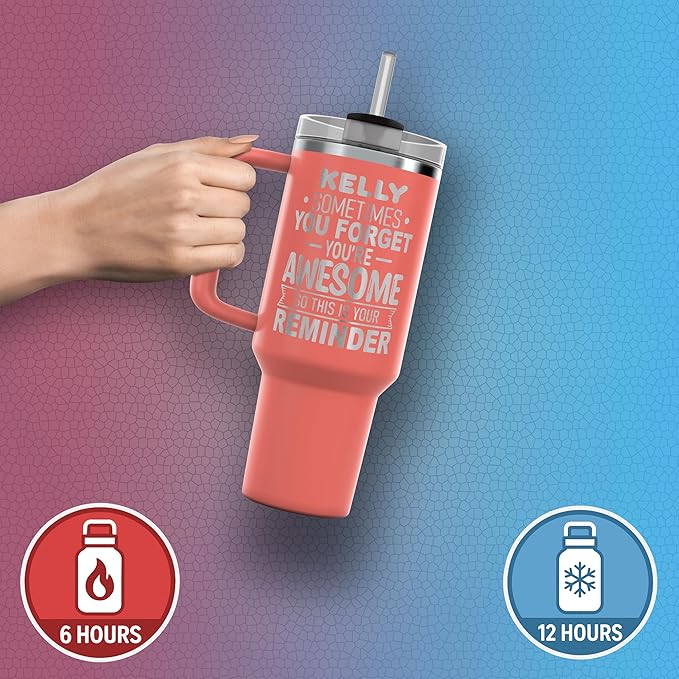 Personalized Inspirational Tumbler, Inspirational Gifts for Men Dad Father Wife Sister Women, Custom Birthday For Him Her, Customized You?셱e Awesome Tumbler, Teacher Coworker Gifts 40oz Coral