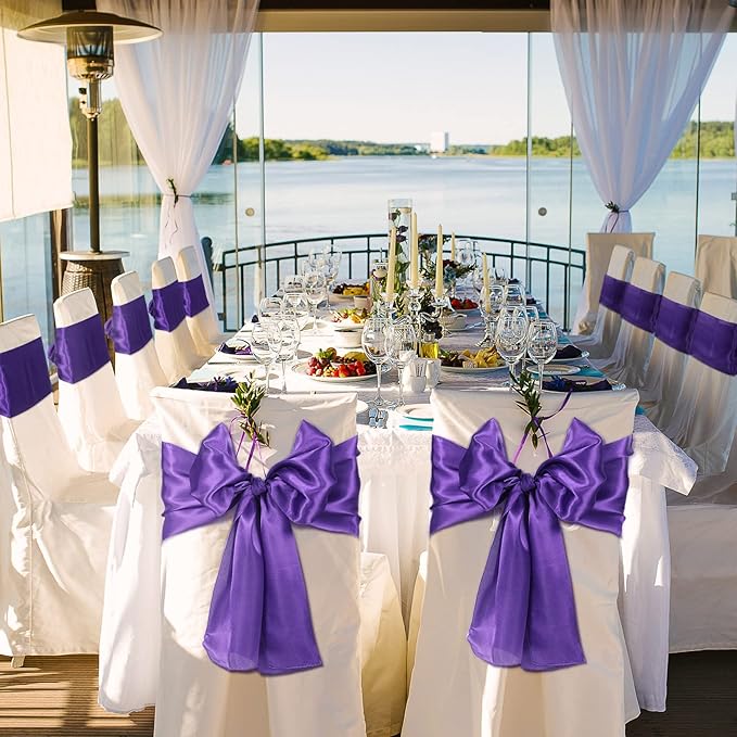 Bencailor 12 Pcs Purple Satin Table Runner Bulk 12 x 108 Inches Long Table Runners Bright Smooth Fabric Tablecloth for Wedding Banquet Birthday Valentines St Patrick's Day Party Decorations