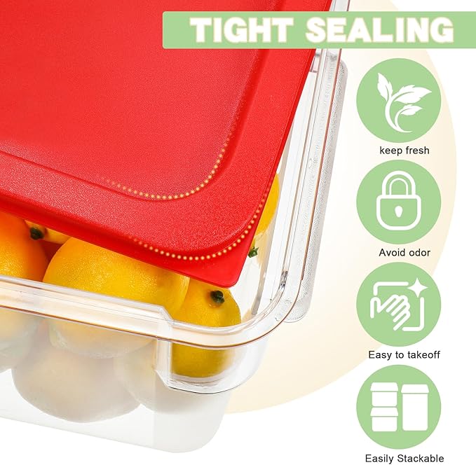 Maxcheck 4 Pcs 4qt Food Storage Container with Lids Bulk Clear Commercial Food Storage Bins with Scale Handle Space Saving Restaurant Tubs for Kitchen Prep Proof Dough Marinating Meat(Red)