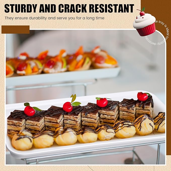 20 Pcs Serving Platters 14 x 6 Inch Rectangle Serving Trays Reusable Food Tray Dishes Dessert Trays Plastic Plates for Wedding Home Table Thanksgiving Christmas Party(White)