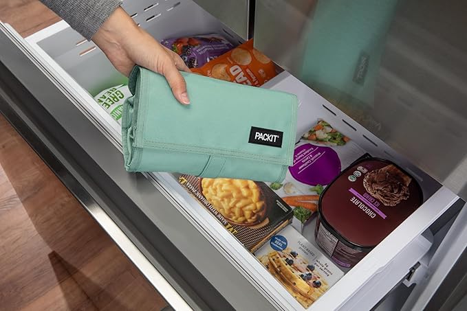 PackIt짰 Freezable Lunch Bag, Sage, Built with ECOFREEZE짰 Technology, Foldable, Reusable, Zip and Fold Closure with Buckle Handle, Designed for Work Lunches and Fresh Lunch On the Go