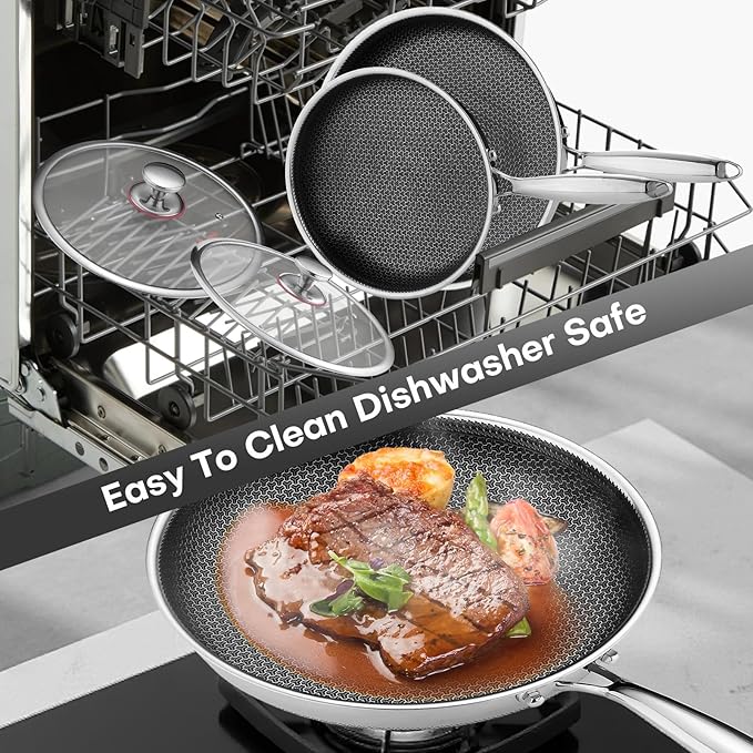 Lazycorner Non Stick Frying Pans Skillet with Lid, 8 Inch Stainless Steel Kitchen Cookware Pot, Non toxic Healthy Induction Compatible PFAS PTFE PFOA PFOS FreeCompatible PFAS PTFE PFOA PFOS Free