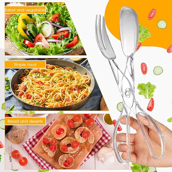 Tioncy 24 Pack Plastic Salad Scissor Tongs 11.5 Inches for Serving Reusable Food Tongs, Clear Utensils for Chef Cooking, Kitchen, Buffet, Party, Catering Supplies