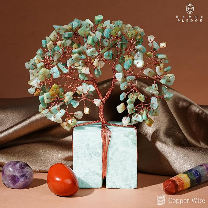 Crystal Tree for Birthday Gifts for Women, Handmade Raw Crystal Base Amazonite Chakra Healing Crystal Tree of Life for Positive Energy, Money, Good Luck, Christmas D챕cor, Home and Office Decor