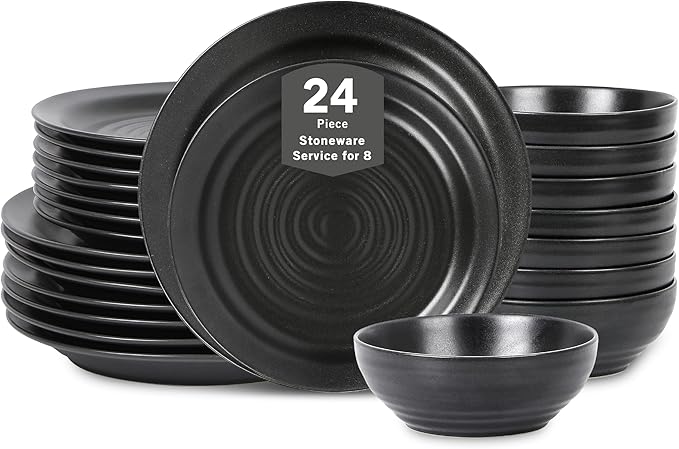 Stone Lain Orbit 24-Piece Dinnerware Set Stoneware, Charcoal