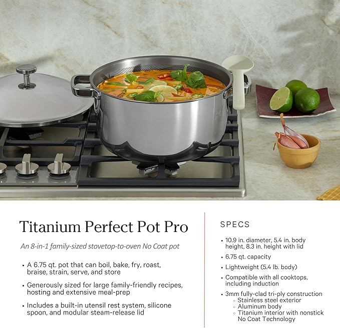 Our Place Titanium Pro Cookware Set | 10-Piece Pots and Pans Set with Always Pan Pro, Perfect Pot Pro & Minis | Non-Toxic No-Coating Nonstick | Induction & Oven-Safe up to 1000째F | Chrome