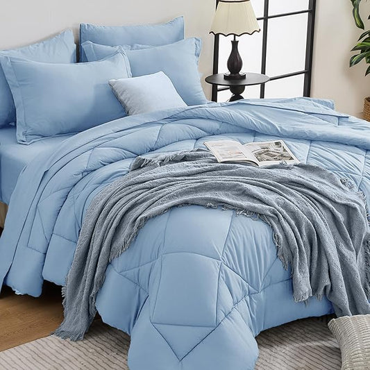 HEVUMYI Light Blue Twin-XL Comforter Set - 5-Piece All Season Bed in a Bag Twin-XL, Ultra Soft Bedding Set with Comforter, Flat Sheet, Fitted Sheet, Pillowcases, Pillow Shams
