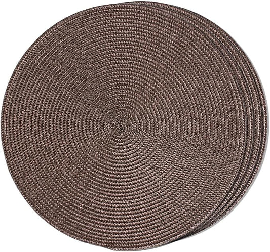 FunWheat Round Braided Placemats Set of 4 Table Mats for Dining Tables Woven Washable Non-Slip Place mats 15inch (Brown, 4pcs)