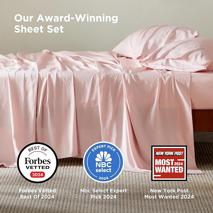 Bedsure King Size Sheets Set, Cooling Sheets for Hot Sleepers, Rayon Derived from Bamboo, Breathable & Soft, Deep Pocket Up to 16 Inches, Hotel Luxury Silky Bedding, Pink