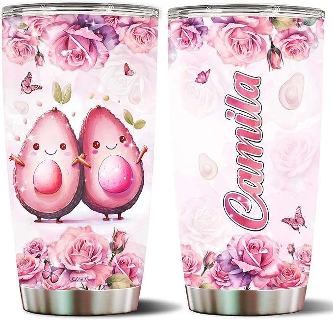 WONWIX Personalized Avocado Themed Gifts for Women, 20oz Insulated Stainless Steel Coffee Cup Travel Mug Tumbler Christmas, Birthday, Christmas, Mother's Day Gift for Wife, Daughter, Mom, Girls