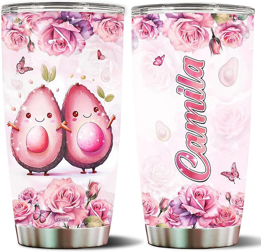 WONWIX Personalized Avocado Themed Gifts for Women, 20oz Insulated Stainless Steel Coffee Cup Travel Mug Tumbler Christmas, Birthday, Christmas, Mother's Day Gift for Wife, Daughter, Mom, Girls
