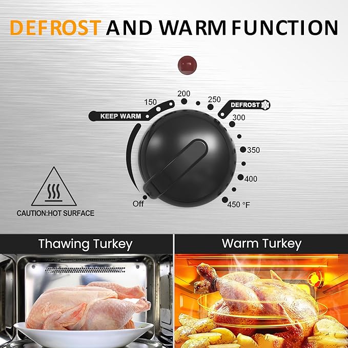 Sunvivi 20 QT Electric Roaster Oven with Self-Basting Lid, 3 Compartments, and Keep Warm Function, Full-Range Temperature Control (150-450째F), Stainless Steel