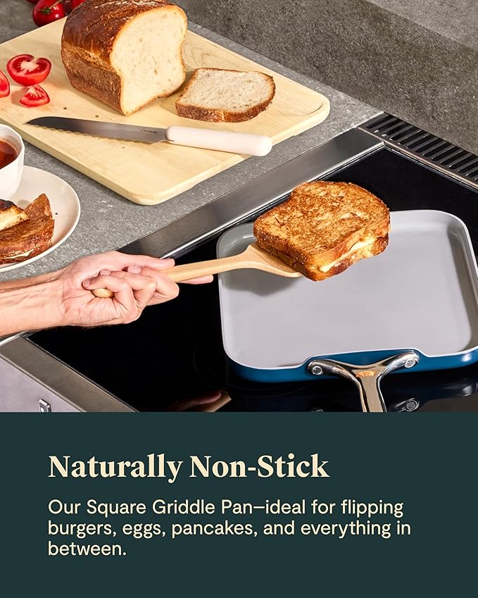 Caraway Square Griddle Pan - 11??Square Pan - Non-Stick Ceramic Coated - Non Toxic, PTFE & PFOA Free - Oven Safe & Compatible with All Stovetops - Sage