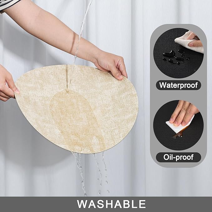 Myir JUN Round Placemats Dual Sided, Faux Leather Place Mats Set of 4 Indoor Placemats for Dining Table Outdoor Placemats Non-Slip Washable Table Mats (Set of 8, Cream Black)