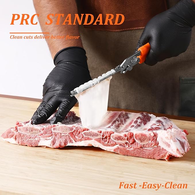 PRC STANDARD Rib Membrane Remover Tool, 304 Stainless Steel Rib Skin Puller with Sharp Tip, Non-Slip Silicone Handle, Heavy-Duty BBQ Rib Membrane Peeler for Pork Ribs, Grill & Smoking Prep Orange