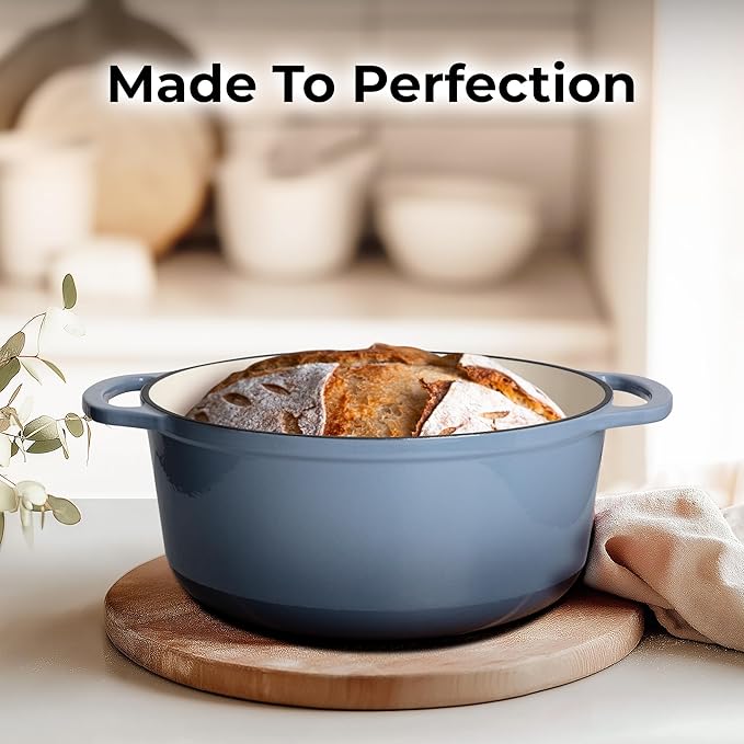 Zulay Kitchen 6 Quart Enameled Cast Iron Dutch Oven Pot with Lid ??Premium Durability & Oven Safe up to 500째F ??Heavy Duty Cookware Perfect for Bread Baking, Stews, Braising & Roasting - Aquamarine