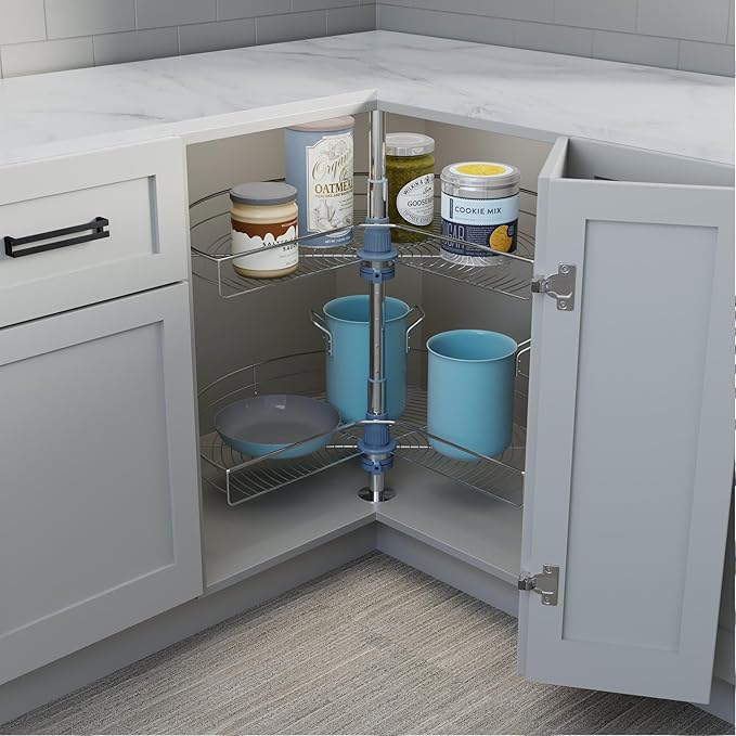 Dowell Base Cabinet Kidney Shape Dia.28 270째 Lazy Susan, 2 Shelves, Kitchen Base Corner Cabinet Organizer (Chrome 4001 270 28)
