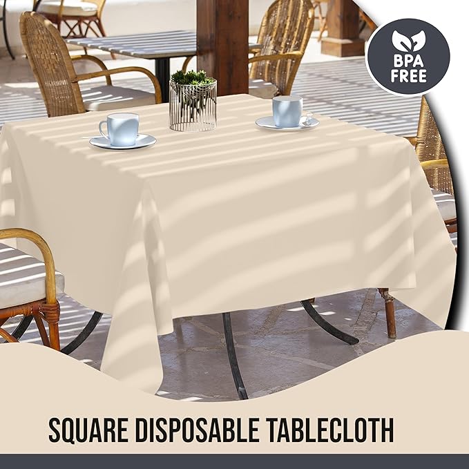 Party Solids 12-Pack Ivory Square Plastic Disposable Tablecloth ??Size: 52 횞 52 Inches ??Square Table Cover for Parties, Picnics & Formal Events
