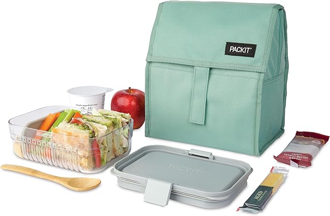 PackIt짰 Freezable Lunch Bag, Sage, Built with ECOFREEZE짰 Technology, Foldable, Reusable, Zip and Fold Closure with Buckle Handle, Designed for Work Lunches and Fresh Lunch On the Go